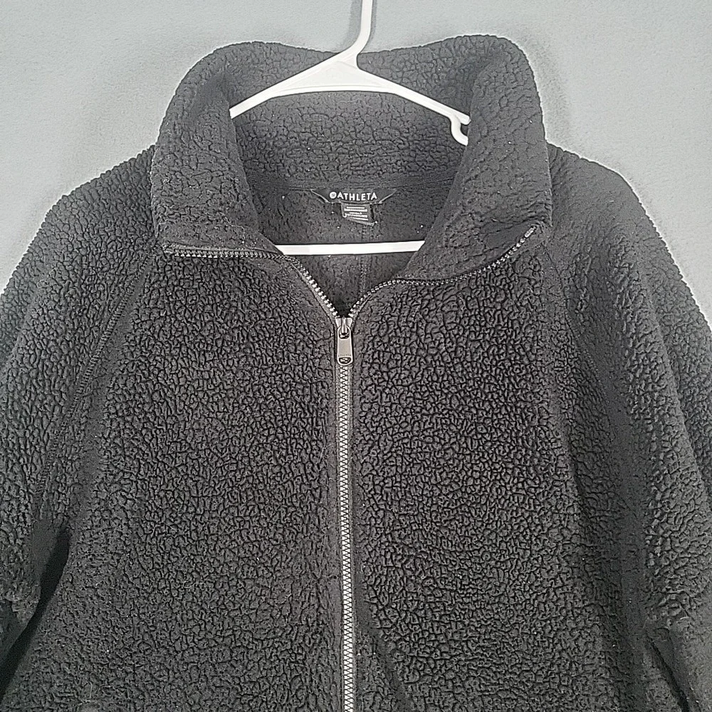 Athleta‎ Jacket Women's Large Black Sherpa Fleece Full Zip Casual Outerwear